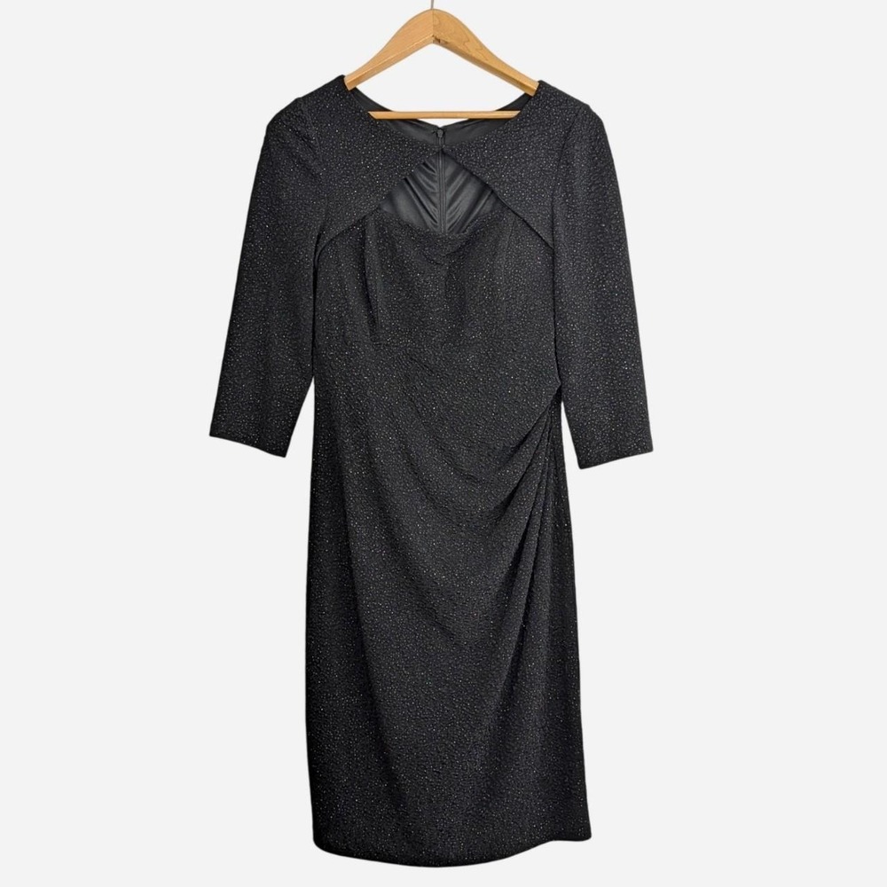 Alex Evenings Black Sparkle Ruched Sheath Dress Size 12